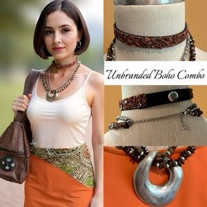 Unbranded Boho Necklace with Silver and Brown Tone, Brown Choker With Rhonestone